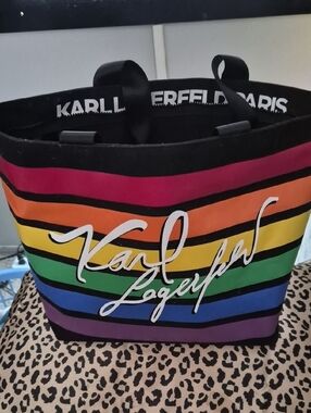 Karl Lagerfeld Rainbow Stripe Tote - Multicolor Stripes